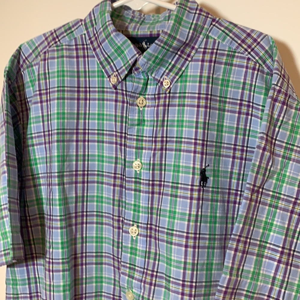 Ralph Lauren purple/green plaid short sleeve shirt
